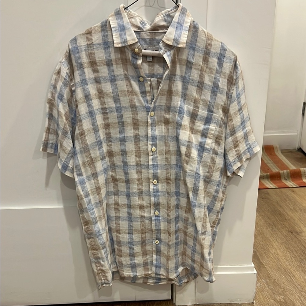 Plaid Short Sleeve Shirt - Blue and Brown